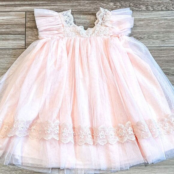 Marie Nicole Pink Tulle Ruffle Lace Dress Size 3Y - Picture 4 of 7